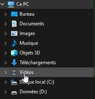 Clic avec bouton droit sur « Vidéos » dans « Ce PC  »