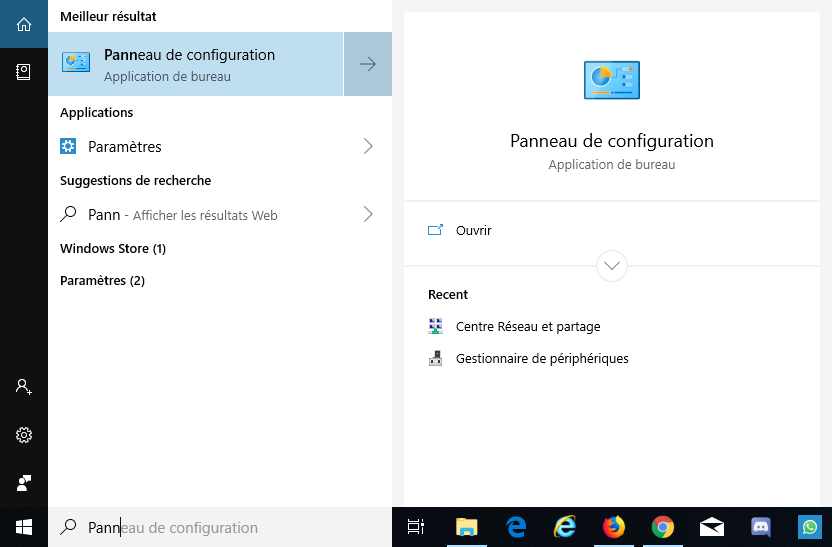 Rechercher le Panneau de configuration Windows