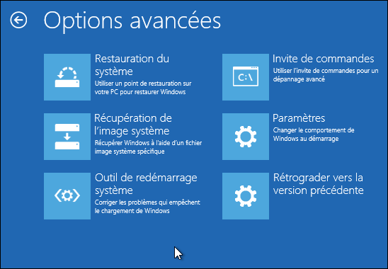 Environnement de récuperation Windows 10