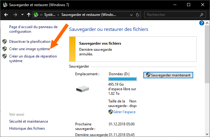 Sauvegarde Windows - Créer une image système